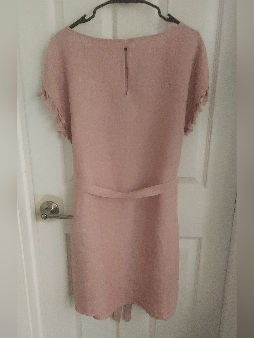 Relaxed Dusty Rose Linen Midi Dress with Self-Tie Belt - Picture 3 of 6